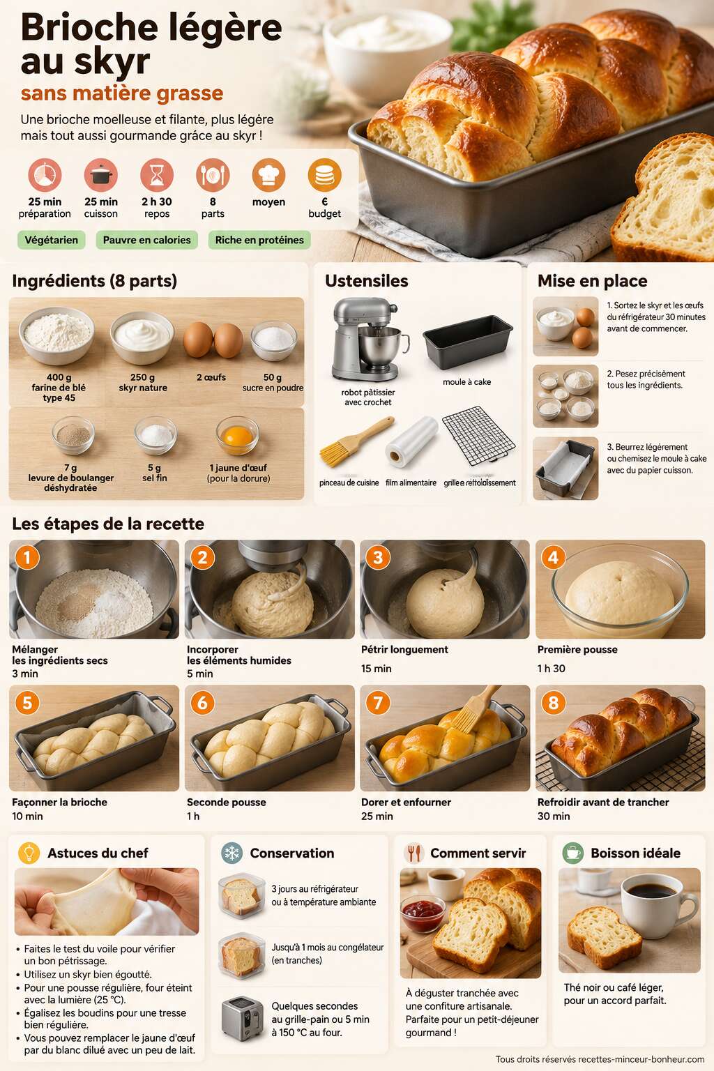 Fiche recette Brioche légère au skyr sans matière grasse Fiche recette Brioche légère au skyr sans matière grasse