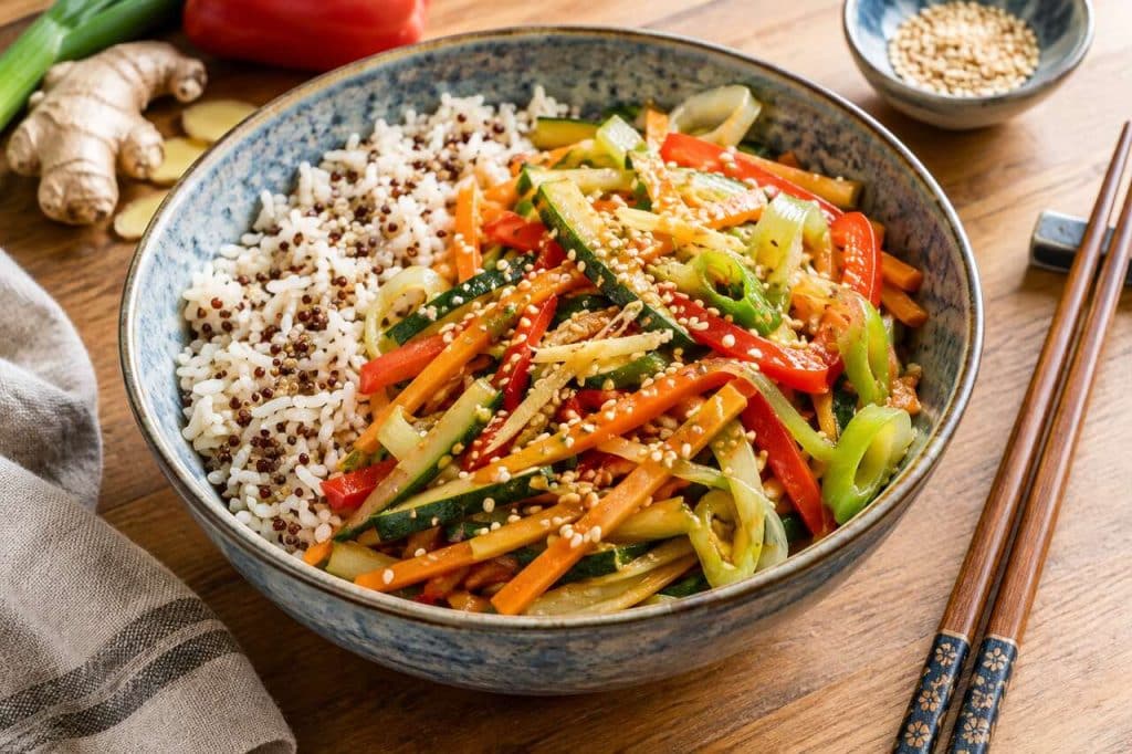 Julienne de légumes : recette riz et quinoa équilibrée