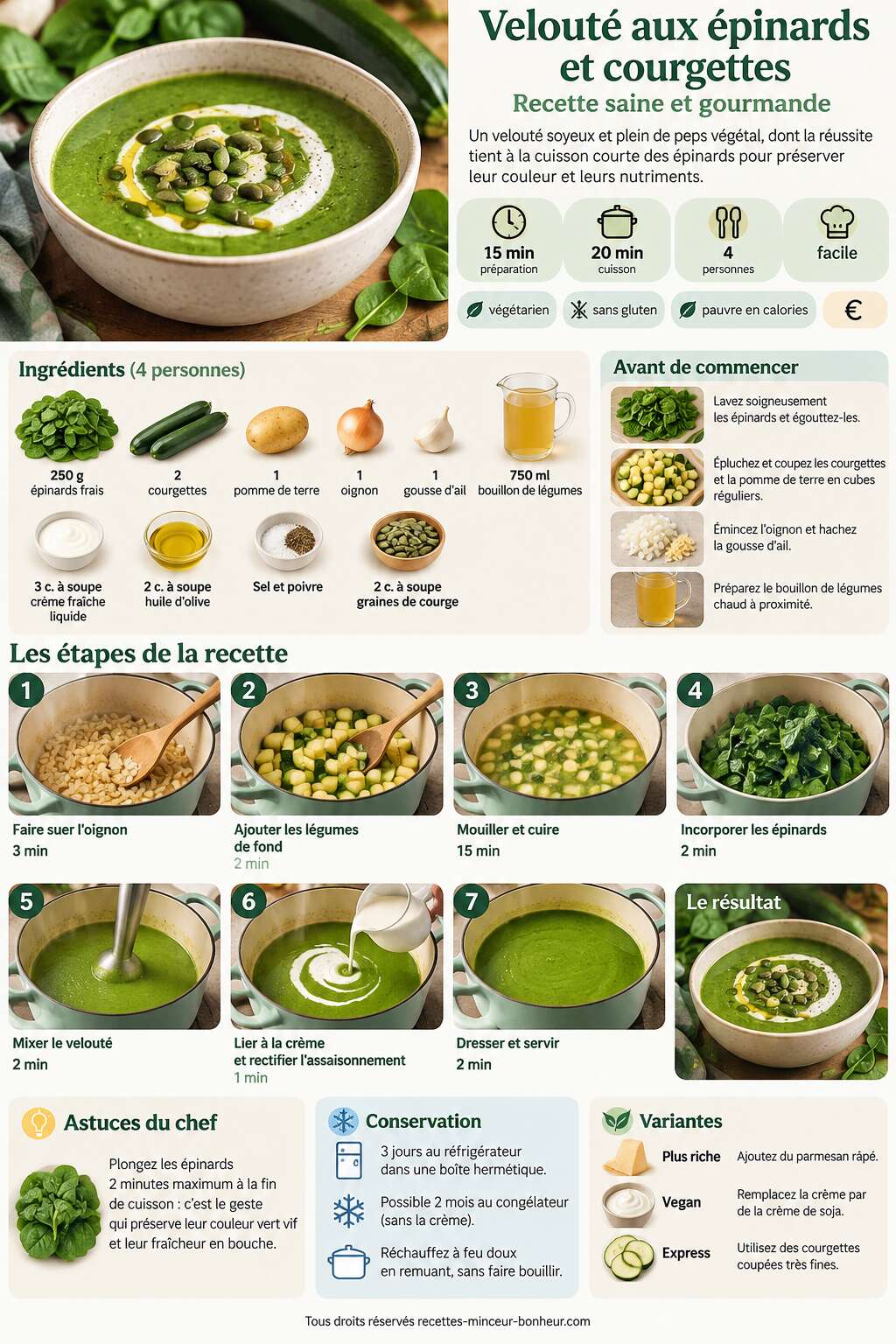 Fiche recette Velout&eacute; aux &eacute;pinards et courgettes : recette saine et gourmande