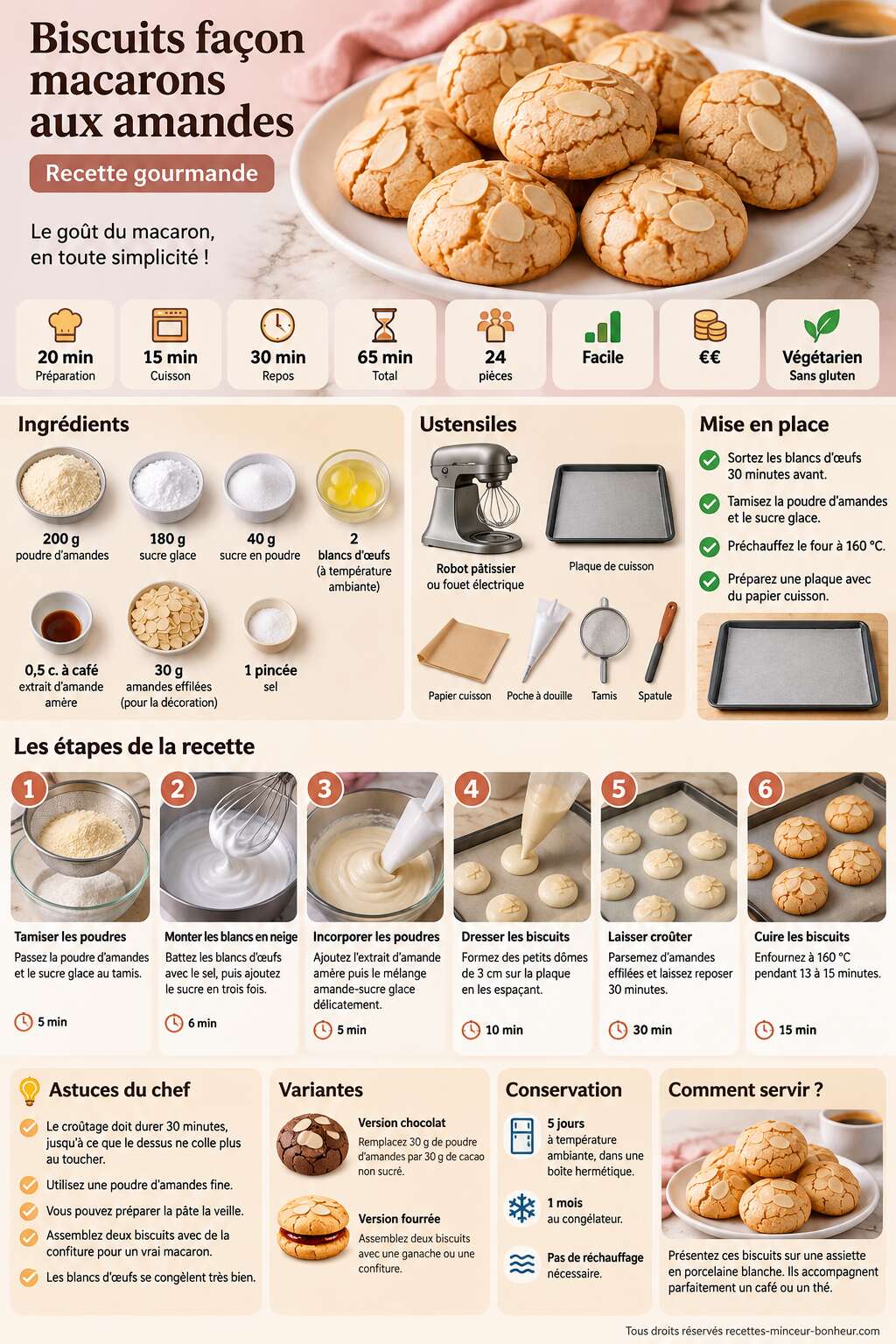 Fiche recette Biscuits façon macarons aux amandes : recette gourmande Fiche recette Biscuits façon macarons aux amandes : recette gourmande