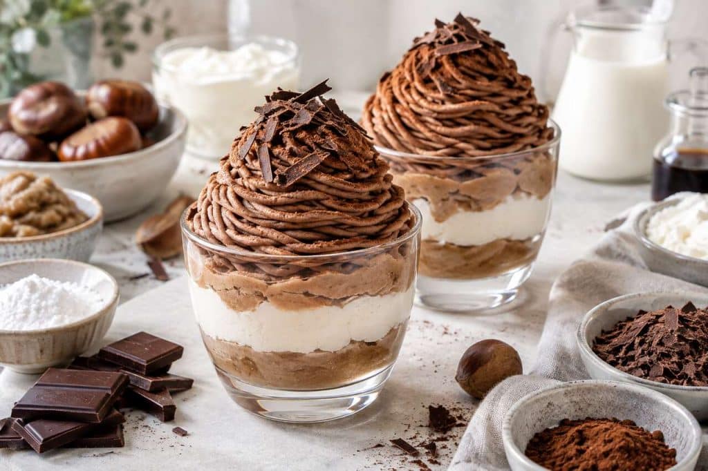 Recette de crèmes Mont Blanc au chocolat vegan