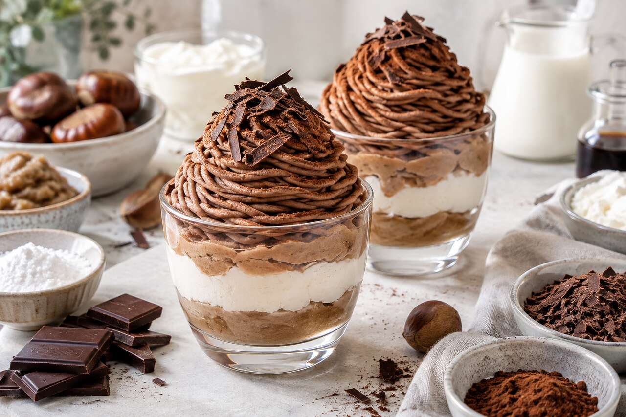 Recette de crèmes Mont Blanc au chocolat vegan