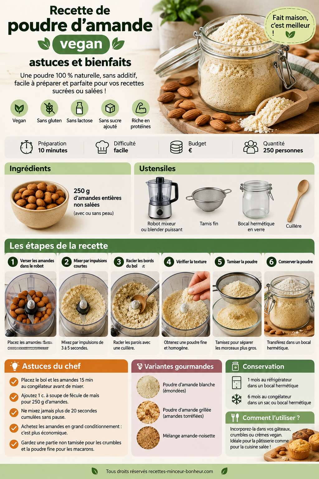 Fiche recette Recette de poudre d'amande vegan : astuces et bienfaits
