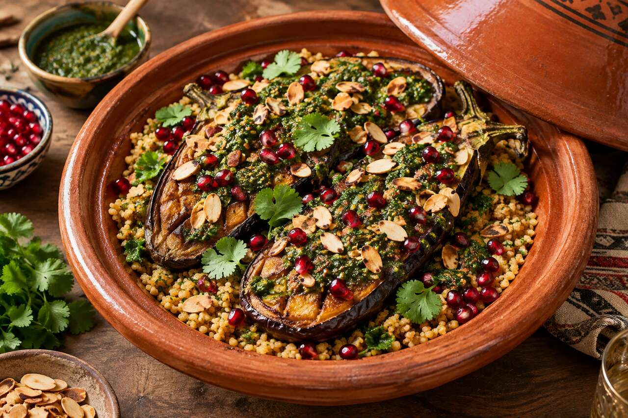 Recette d'aubergines à la chermoula et boulgour