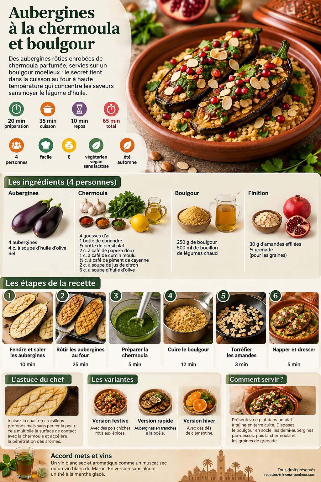 Fiche recette Recette d'aubergines &agrave; la chermoula et boulgour