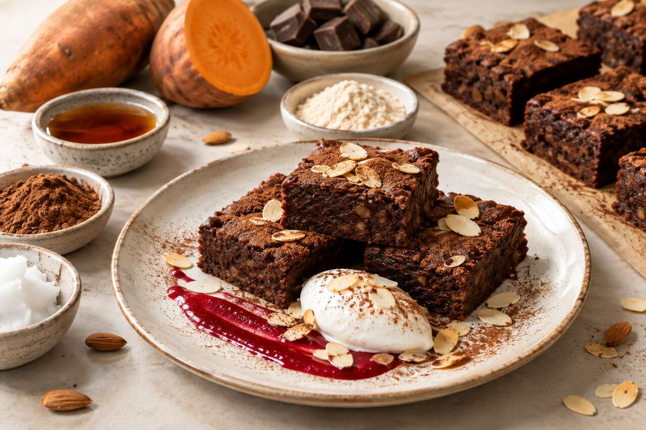 Brownie vegan à l'amande et patate douce : recette saine et gourmande