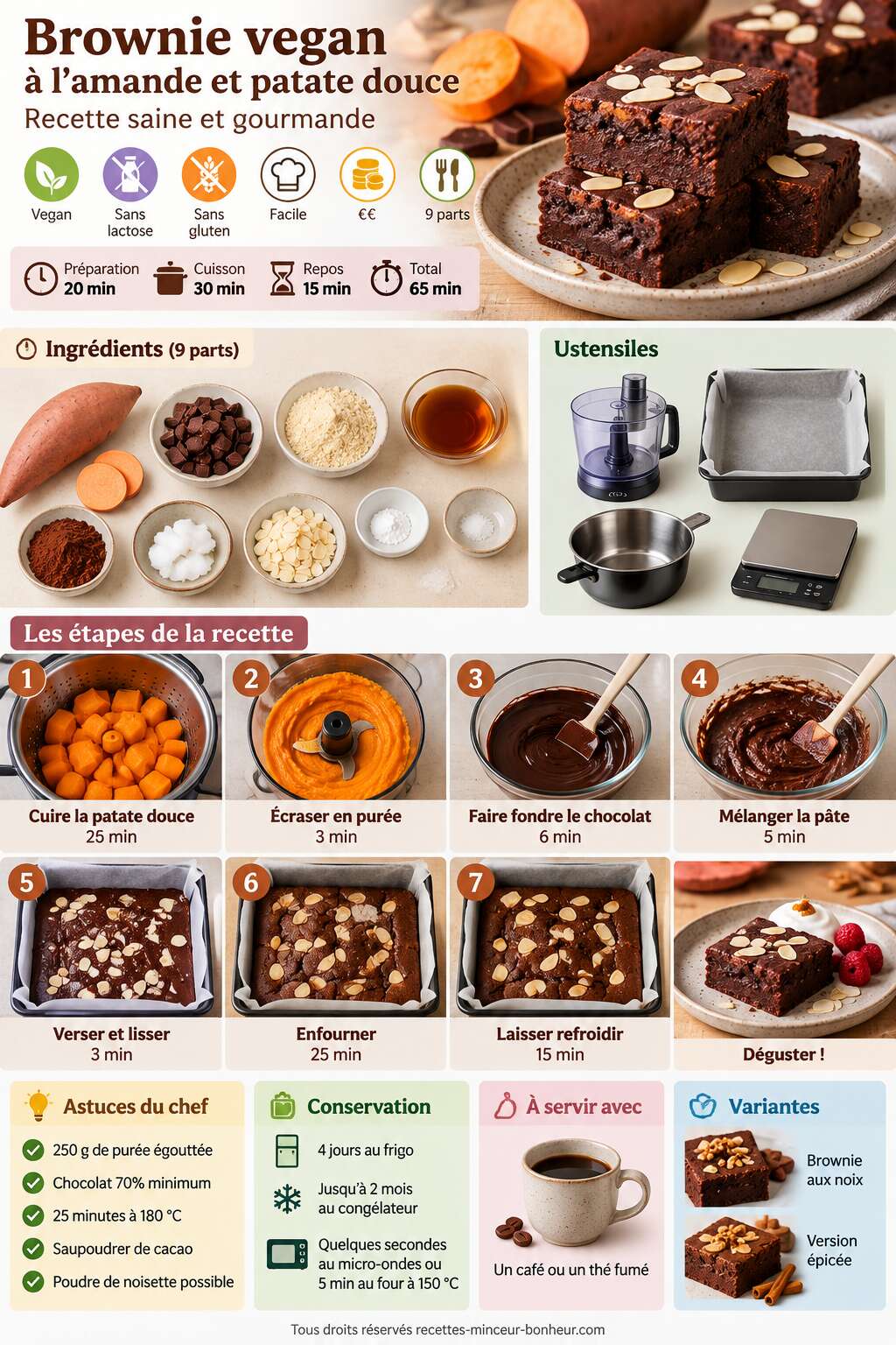 Fiche recette Brownie vegan à l'amande et patate douce : recette saine et gourmande Fiche recette Brownie vegan à l'amande et patate douce : recette saine et gourmande