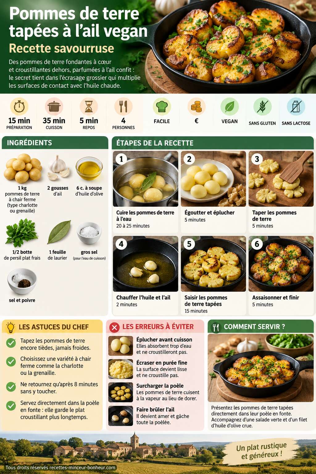 Fiche recette Pommes de terre tap&eacute;es &agrave; l'ail vegan : recette savoureuse