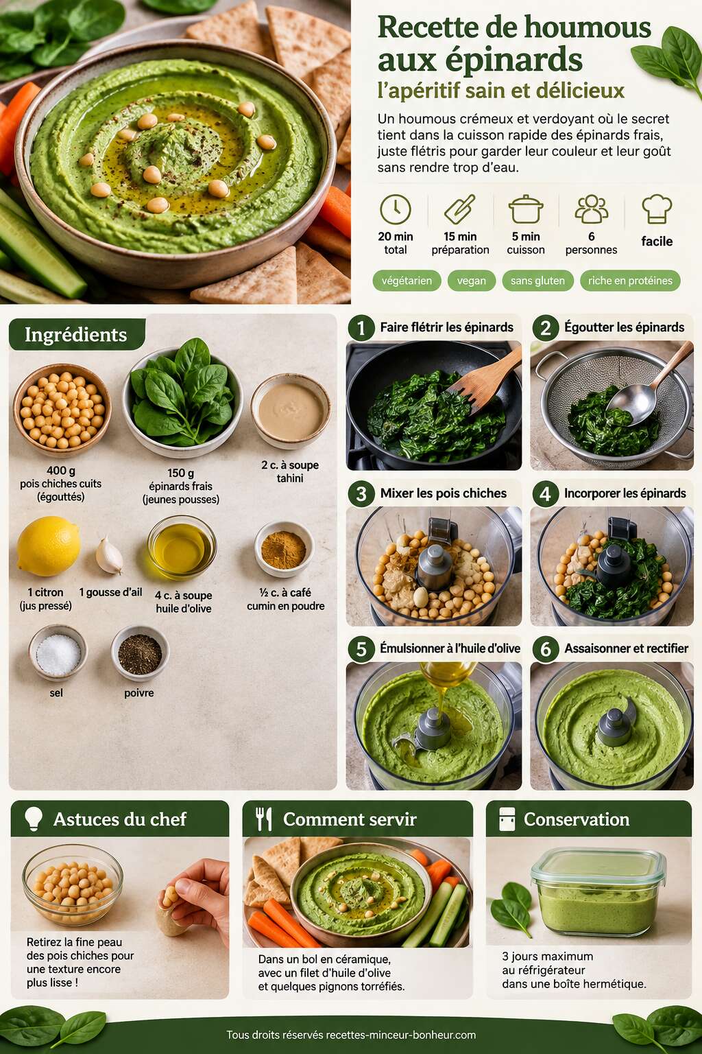 Fiche recette Recette de houmous aux &eacute;pinards : l'ap&eacute;ritif sain et d&eacute;licieux