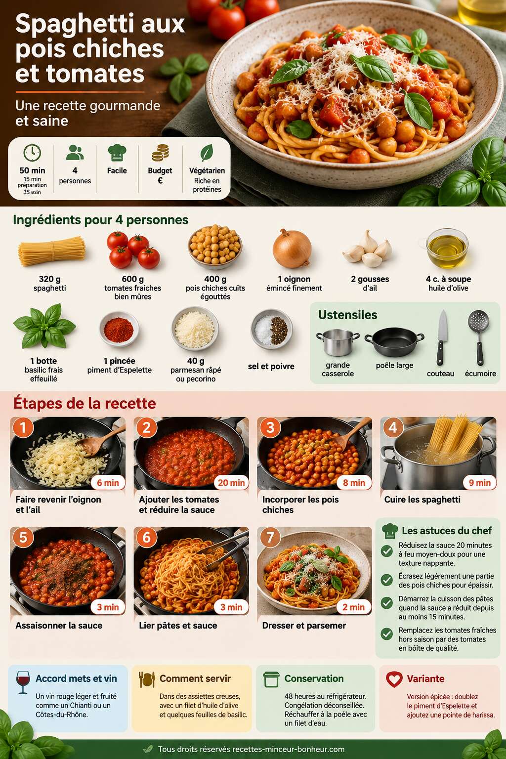 Fiche recette Spaghetti aux pois chiches et tomates : recette gourmande et saine